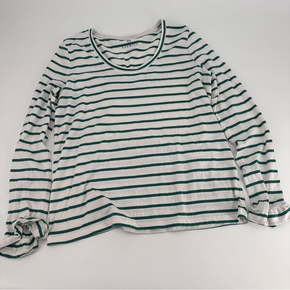Renwick Green Striped Ruffle Long Sleeve Shirt Size Large - Picture 1 of 4
